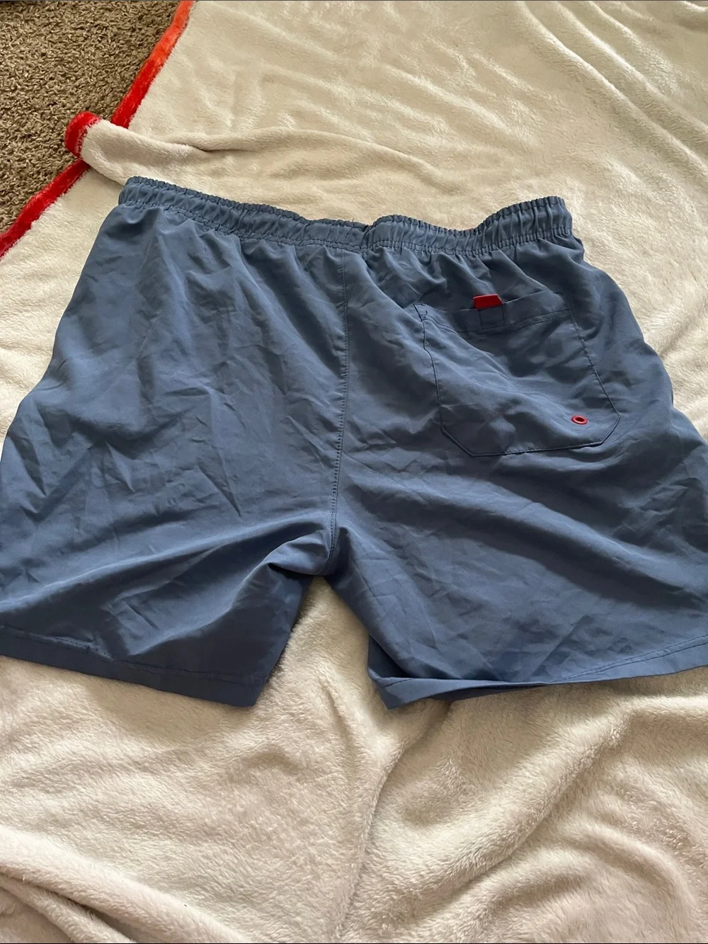 Men's Blue Swim Trunks with Red Lining